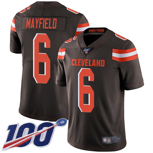 Cleveland Browns Baker Mayfield Men Brown Limited Jersey 6 NFL Football Home 100th Season Vapor Untouchable